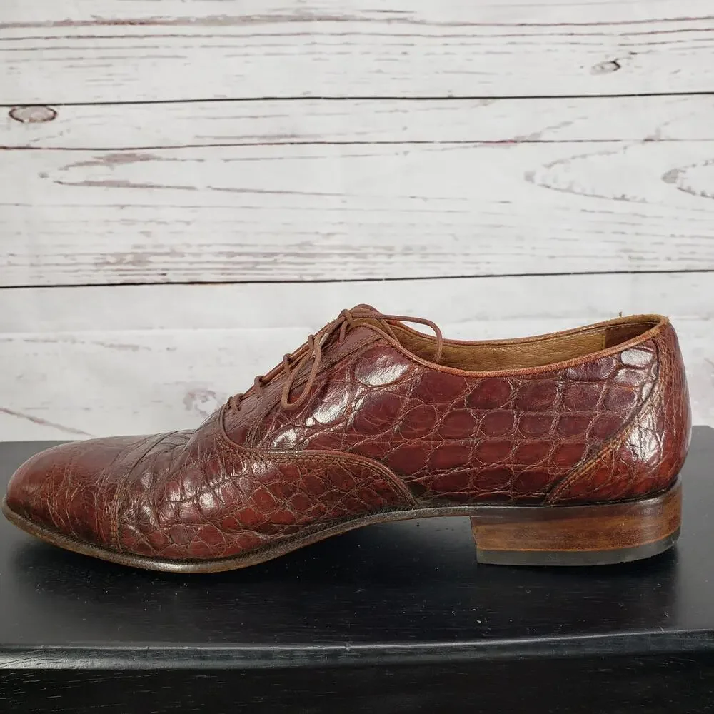 Beltrami Men's Crocodile Made in Italy Oxford Dress Shoes Size 8